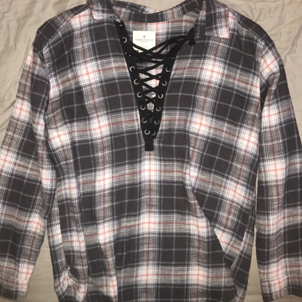 laced up flannel top